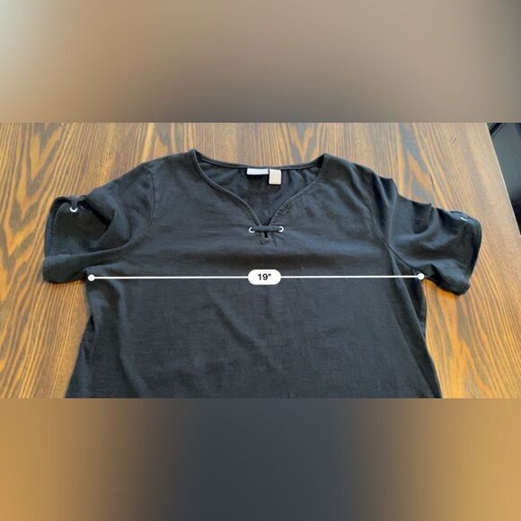 Chicos Black Short-Sleeve Tee grommet lace up‎ top size 2 women’s - Picture 12 of 12